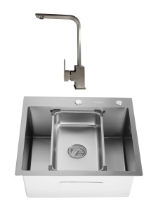 SET Chiuveta din inox SanDonna HD5550 cu dozator si tavita + Baterie pivotanta Sandonna Nera din alama - Img 3