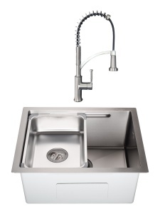 SET Chiuveta SanDonna HD5040 crom din inox sub blat, cu tavita + Baterie SanDonna MONA crom flexibila