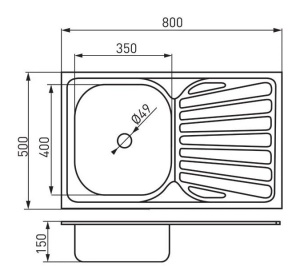 Chiuveta de bucatarie din inox 80×50 cm, cuva pe stanga, cu scurgator, SanDonna PS8050 - Img 2