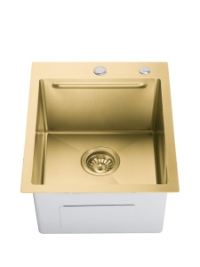 Chiuveta de bucatarie Sandonna HD4050 din inox cu tavita si dispenser + Baterie Andra auriu-alb + Ustensile de gatit din bambus - Img 2