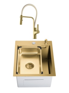SET Chiuveta din inox SanDonna HD4050 aurie cu tavita si dozator + Baterie flexibila SanDonna Andra
