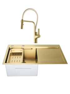 SET Chiuveta din inox SanDonna HD7850 cu tavita si dozator + Baterie flexibila SanDonna Andra