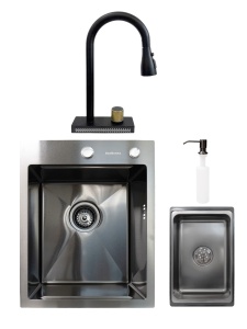 SET Chiuveta Inox HandMade SanDonna HD4050 cu tavita si dozator de sapun + Baterie SanDonna ASTER multifunctionala cu casacada