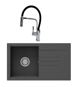 SET Chiuveta SanDonna ARONA 760 negru + Baterie SanDonna ANDRA negru - Negru - Argintiu