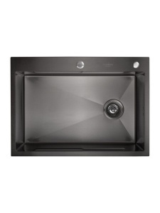 SET Chiuveta SanDonna HD7050 din inox handmade cu dozator de sapun, tavita de scurgere si tocator + Baterie flexibila SanDonna Andra - Negru-Auriu - Img 4