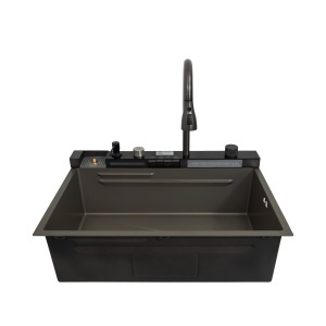 Chiuveta handmade SanDonna HD7550 Negru cu robinet cascadÄ_x0083_ reglabil - Img 3