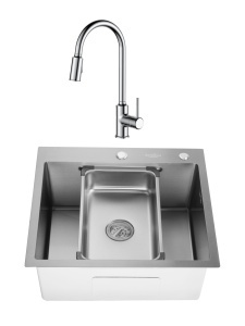 SET Chiuveta 55x50cm din inox SanDonna HD5550 cu tavita si dozator + Baterie SanDonna CAMI cu dus extractabil - Inox