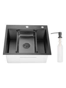 SET Chiuveta 55x50cm din inox SanDonna HD5550 cu tavita si dozator + Baterie SanDonna CAMI cu dus extractabil - Negru - Img 3
