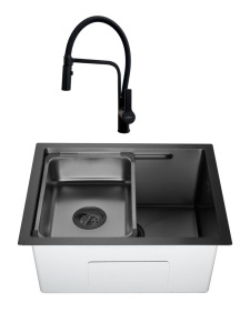 SET Chiuveta din inox SanDonna HD5040 sub blat, cu tavita + Baterie SanDonna Andra flexibila - Negru Total