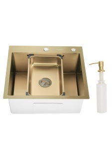 SET Chiuveta din inox SanDonna HD5550 cu dozator si tavita + Baterie pivotanta Sandonna Nera din alama - Img 4