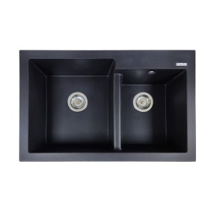 SET Chiuveta granit compozit SanDonna Edyta negru cu 2 cuve + Baterie cu dus extractabil Charlotte negru - Img 4