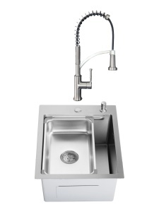 SET Chiuveta SanDonna HD4050 crom din inox cu tavita si dozator de sapun + Baterie SanDonna MONA flexibila