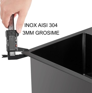 SET Chiuveta SanDonna HD5040 inox HandMade sub blat cu tavita + Baterie Sandonna Nera din alama - Img 11