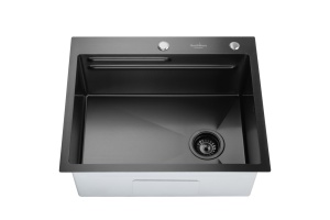 SET Chiuveta SanDonna HD6050 din inox handmade cu dozator de sapun, tocator si tavita de scurgere + Baterie SanDonna Charlotte cu dus extractabil - Img 6