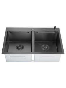 Chiuveta de bucatarie handmade Sandonna HD7850DR cu 2 cuve, tavite si dispenser de sapun + Baterie Charlotte cu dus extractabil - Img 3