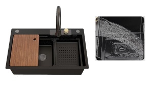 Chiuveta de bucatarie multifunctionala handmade din inox Sandonna HD6850 cu baterie, tavite de scurgere si dispenser de sapun - Img 10
