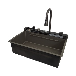 Chiuveta handmade SanDonna HD7550 Negru cu robinet cascadÄ_x0083_ reglabil - Img 6