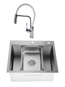 SET Chiuveta 55x50cm din inox SanDonna HD5550 cu tavita si dozator + Baterie SanDonna ANDRA cu pipa flexibila