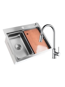 SET Chiuveta din inox SanDonna HD6050 cu dozator de sapun si tavita de scurgere + Baterie cu dus extractabil SanDonna Cami