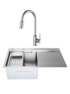 SET Chiuveta din inox SanDonna HD7850 cu tavita si dozator + Baterie cu dus extractabil SanDonna Cami