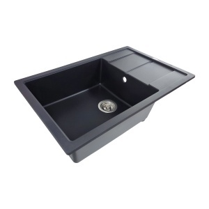 SET Chiuveta granit compozit SanDonna Ewelina negru cu scurgator + Baterie cu dus extractabil Charlotte negru - Img 4