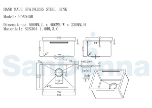 SET Chiuveta SanDonna HD5040 crom din inox sub blat, cu tavita + Baterie SanDonna MONA crom flexibila - Img 7
