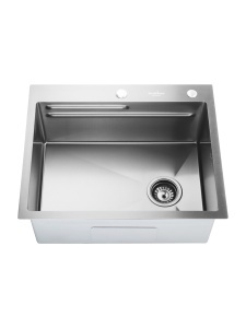 SET Chiuveta SanDonna HD6050 din inox handmade cu dozator de sapun si tavita de scurgere + Baterie flexibila SanDonna MONA crom - Img 2