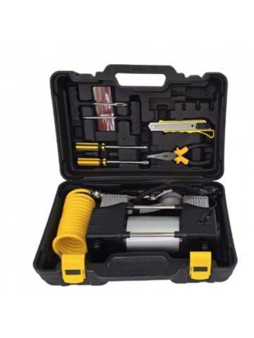Compresor auto 12V Lider, 2 cilindri, include trusă, lanternă și 7 accesorii - Img 4