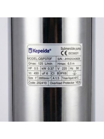 Pompa Submersibilă Kepeida Italy QSP370F, 0.5 HP, Debit 125 L/min, Înălțime 6.5 m, Oțel Inoxidabil, Cu Flotor, Bobinaj Cupru - Img 3