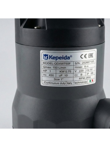 Pompa Submersibilă Kepeida Italy QDXW750F, 1 HP, Debit 150 L/min, Înălțime 8 m, 1”, pentru Apă Murdară, Bobinaj Cupru - Img 3