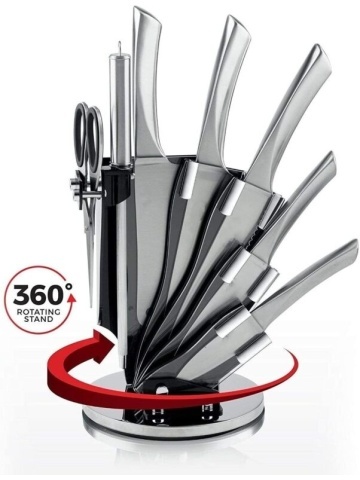 Set Cuțite Royalty Line RL-KSS600 cu Ascuțitor, Foarfece și Stand – 8 Piese, Oțel Inoxidabil