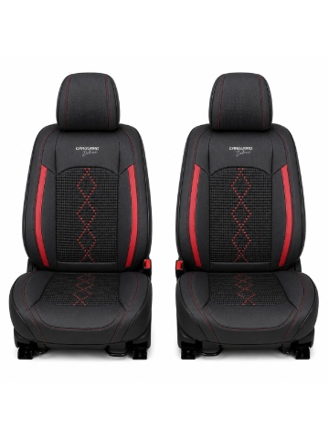 Set Huse auto premium 5 locuri Deluxe piele ecologică perforată și textil - negru - rosu închis - Img 2