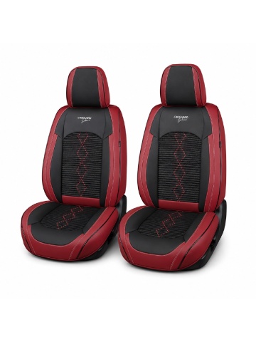 Set Huse auto premium 5 locuri Deluxe piele ecologică perforată și textil - roșu închis - negru - Img 2
