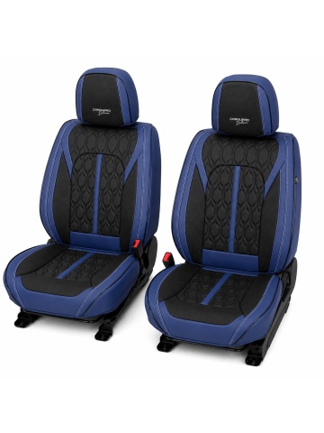 Set huse auto universale premium, 5 locuri, Deluxe, piele ecologică perforată, albastru închis cu negru - Img 2