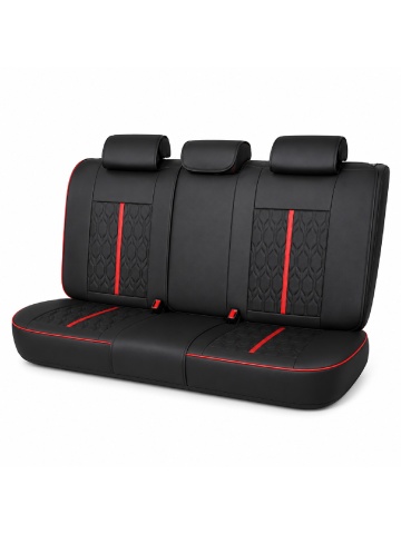Set huse auto universale premium, 5 locuri, Deluxe, piele ecologică perforată, negru cu roșu - Img 3