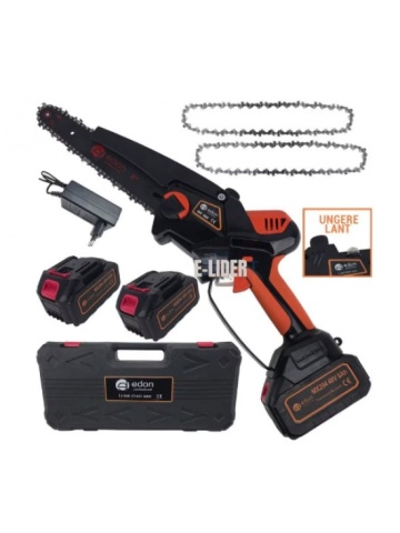 Fierastrau de mana pe acumulatori Edon Profesional 48V, 8Ah, Lama 25cm, Afisaj LCD, Ungere lant, 2 acumulatori, 2 lanturi, Incarcator, Geanta de transport MX294
