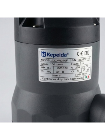 Pompa Submersibilă Kepeida Italy QDXW370F, 0.5 HP, Debit 100 L/min, Înălțime 5 m, 1”, pentru Apă Murdară, Bobinaj Cupru - Img 3