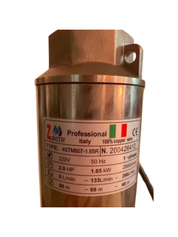 Pompă submersibilă profesională ZINITH Italy 4STM807, 1650W, 80m, 266 l/min, racord 1.25" - Img 3
