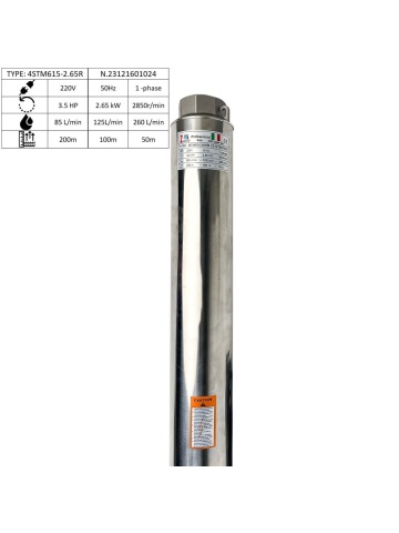 Pompă submersibilă ZINITH Italy 4STM615, 2.65kW, 200m, 85 l/min, bobinaj cupru - Img 3