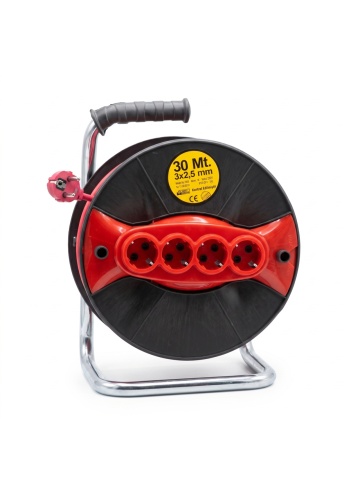 Prelungitor pe rolă cu tambur CAMPION 30m, cablu 3x2.5mm, 4 prize, 3500W