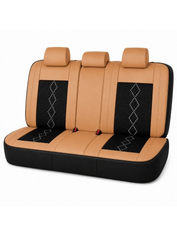 Set Huse auto premium 5 locuri Deluxe piele ecologică perforată și textil - maro caramel - Img 3