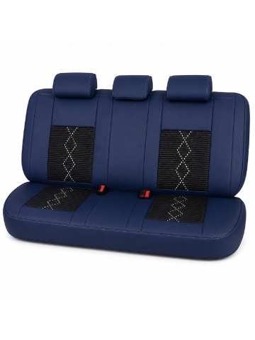 Set Huse auto premium 5 locuri Deluxe piele ecologică perforată și textil - negru - albastru închis - Img 3