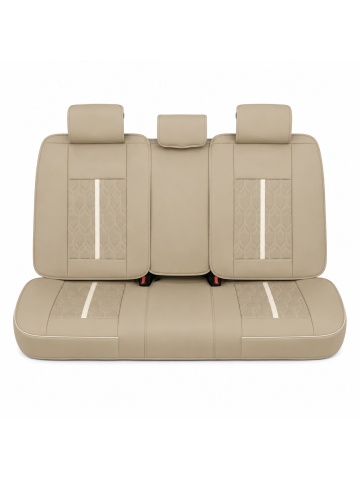 Set huse auto universale premium, 5 locuri, Deluxe, piele ecologică perforată, maro deschis cu crem - Img 3