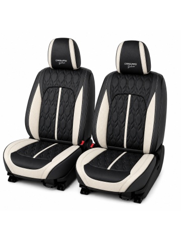 Set huse auto universale premium, 5 locuri, Deluxe, piele ecologică perforată, negru cu alb - Img 2