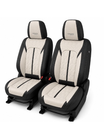 Set huse auto universale premium, 5 locuri, Deluxe, piele ecologică perforată, negru cu crem - Img 3