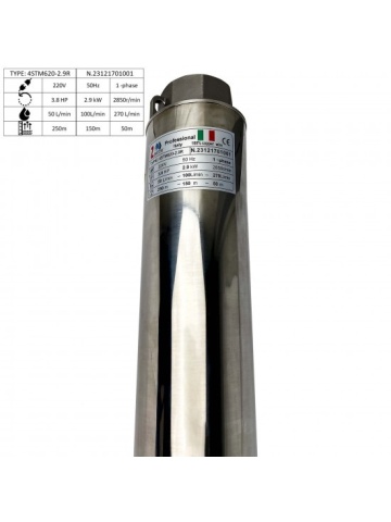 Pompa submersibila Zinith Italy 4STM620, 2.9 KW, 270 L/min, 250m, bobinaj cupru, cablu alimentare 20m - Img 4