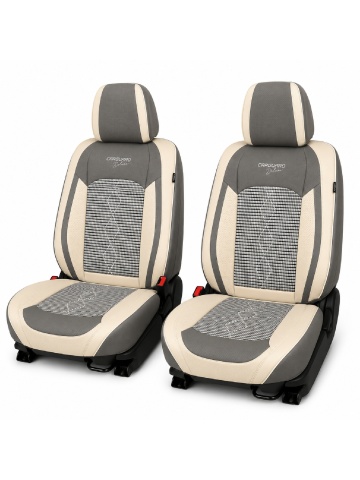 Set Huse auto premium 5 locuri Deluxe piele ecologică perforată și textil - gri deschis - gri inchis - Img 2