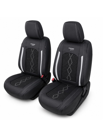 Set Huse auto premium 5 locuri Deluxe piele ecologică perforată și textil - negru - alb - Img 2