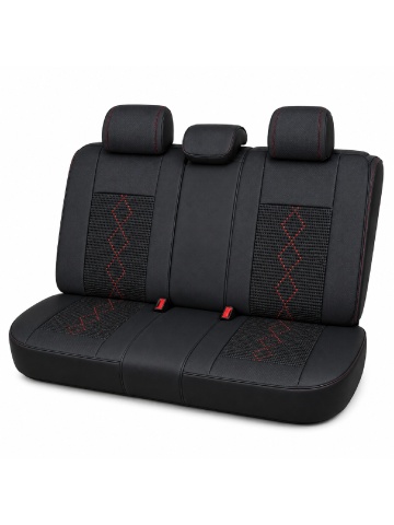 Set Huse auto premium 5 locuri Deluxe piele ecologică perforată și textil - negru - rosu închis - Img 3