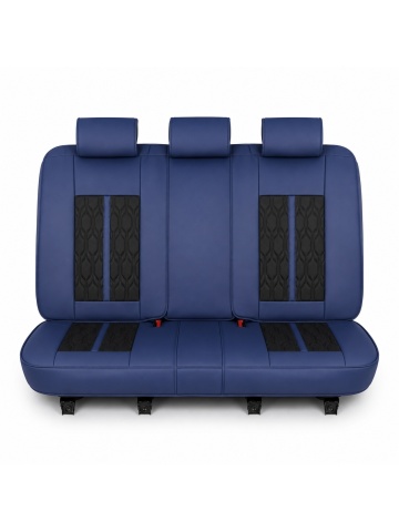 Set huse auto universale premium, 5 locuri, Deluxe, piele ecologică perforată, albastru închis cu negru - Img 3